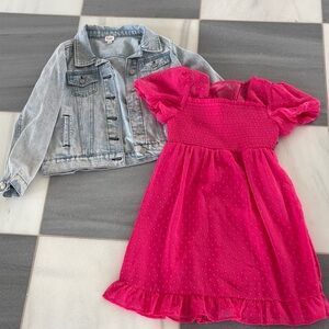 Pink Kids Dress with Denim Jacket